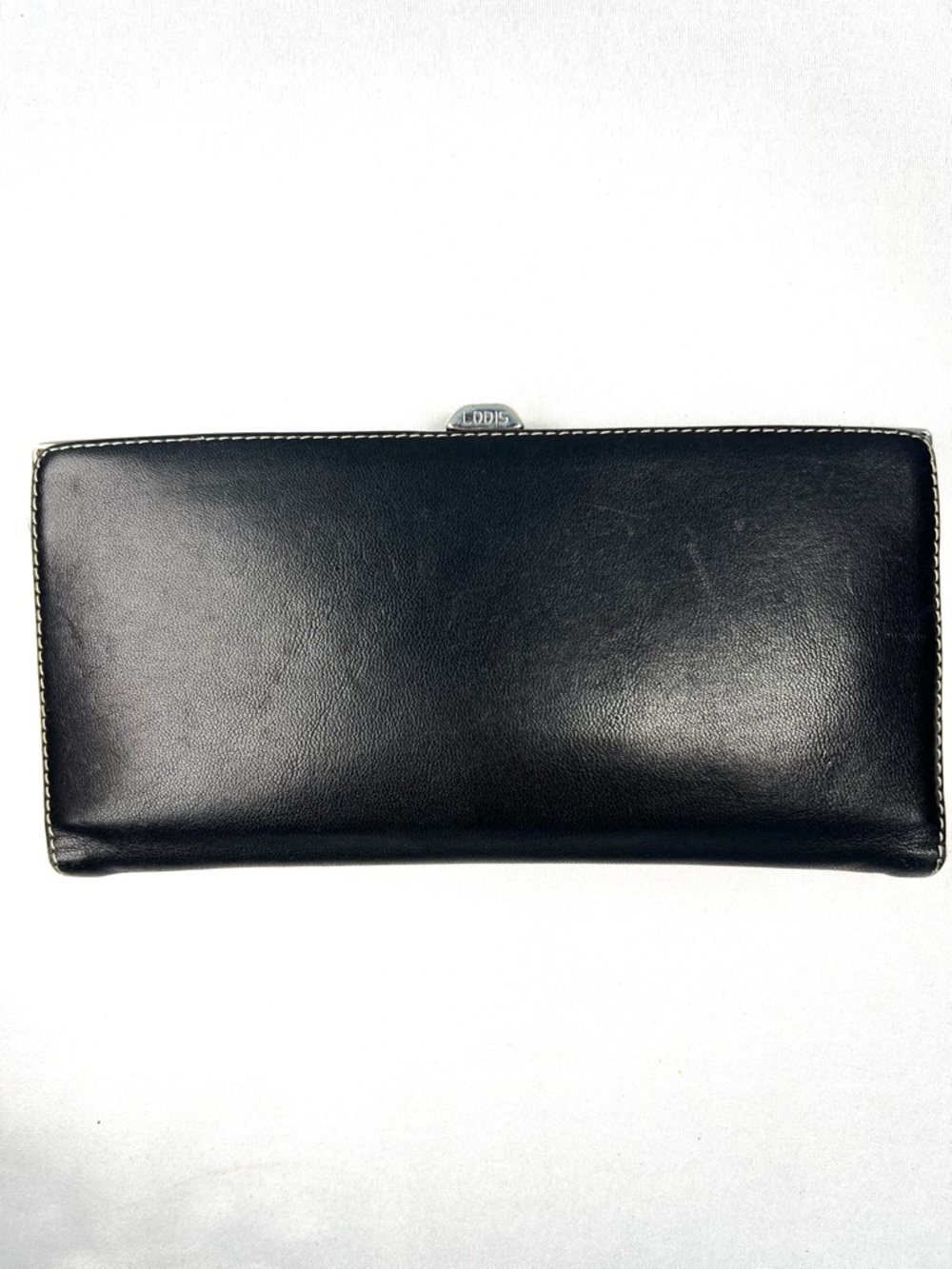 Lodis Black Leather Frame Wallet Clutch Kiss Lock Organizer Slim Vintage Style